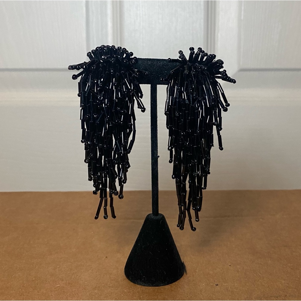 Vintage Black Beaded Dangle Earrings